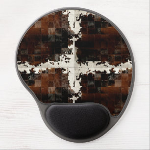 Rustic Brown Patchwork Cowhide Gel Mouse Pad