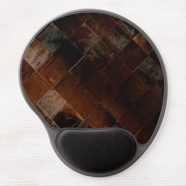 Rustic Brown Patchwork Cowhide Gel Mouse Pad (Front)