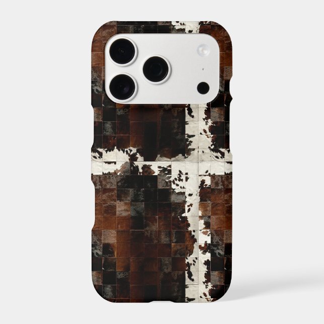 Rustic Brown Patchwork Cowhide Iphone Case (Back)