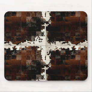 Rustic Brown Patchwork Cowhide Mouse Pad