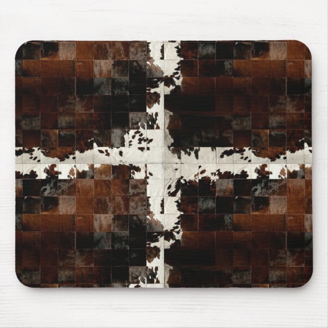 Rustic Brown Patchwork Cowhide Mouse Pad (Front)