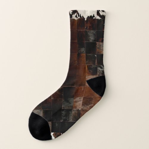 Rustic Brown Patchwork Cowhide Socks