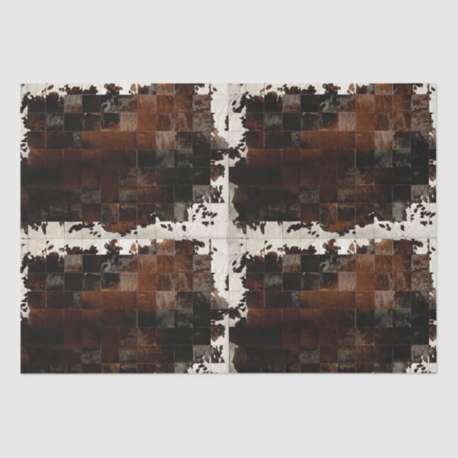 Rustic Brown Patchwork Cowhide Tissue Paper (Front)