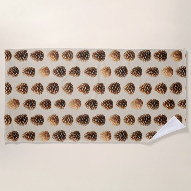 Rustic Brown Pine Cone Winter Pattern Beach Towel (Front)