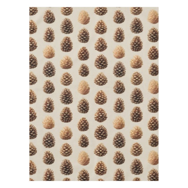 Rustic Brown Pine Cone Winter Pattern Tablecloth (Front)