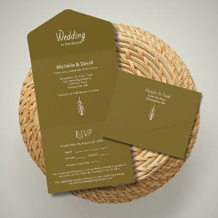 Rustic Brown Pine Trees Simple Woodland Wedding  All In One Invitation