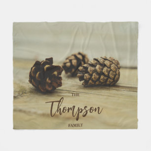 Rustic Brown Pinecones Autumn Photo Custom Name Fleece Blanket