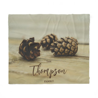Rustic Brown Pinecones Autumn Photo Custom Name Fleece Blanket