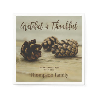 Rustic Brown Pinecones Custom Name Thanksgiving Napkins