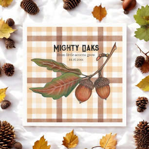Rustic Brown Plaid Fall Acorn Baby Shower Napkins