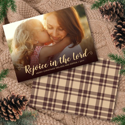 Rustic Brown Plaid Religious Christmas Card
