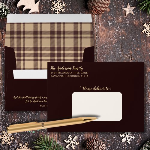 Rustic Brown Plaid Religious Christmas Envelope