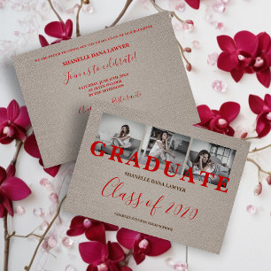 Rustic Brown & Red Modern 3 Photos Collage Grad