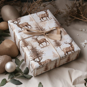 Modern Brown & White Christmas Trees Snowflakes Wrapping Paper Sheets