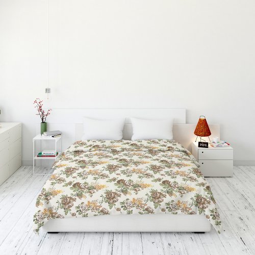 Rustic Brown Rose Pattern Duvet Cover