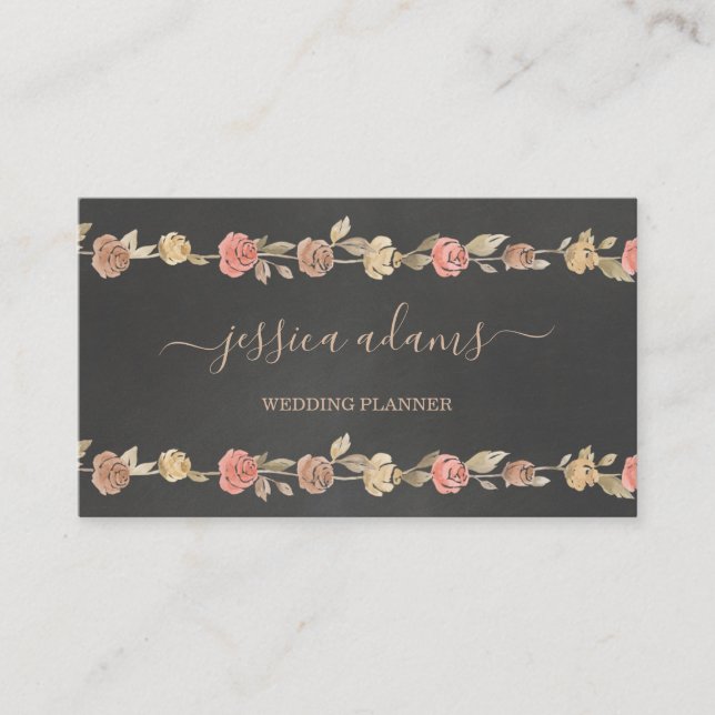 Rustic Brown Roses Floral Wedding Specialist Business Card (Front)