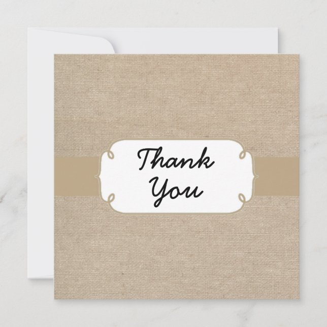 Rustic Brown Sand and Beige Burlap Thank You Card (Front)