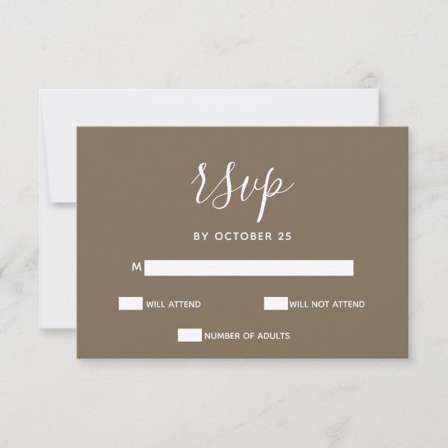Rustic Brown Simple Calligraphy Modern RSVP Card (Front)