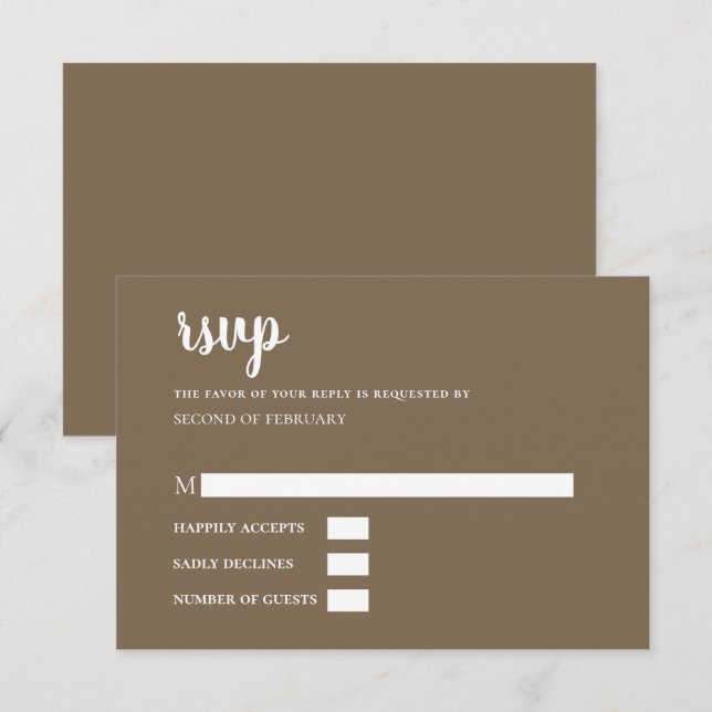 Rustic Brown Simple Calligraphy Modern RSVP Card (Front/Back)