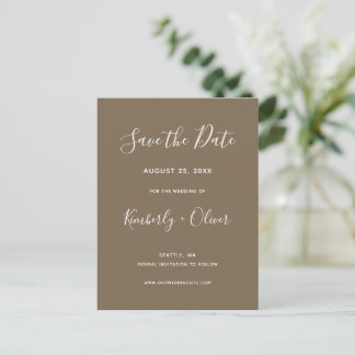 Rustic Brown Simple Calligraphy Save The Date Announcement Postcard