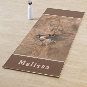 Rustic Brown Sparrow Birds Nature Photo With Name Yoga Mat