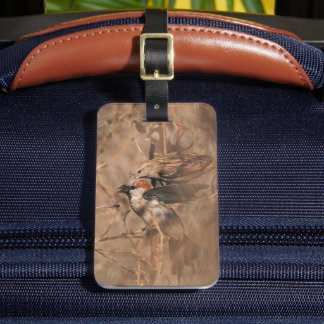 Rustic Brown Sparrow Birds Nature Photo With Text Luggage Tag