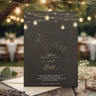 Rustic Brown String Lights Romantic Wedding Invitation