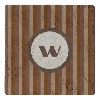 Rustic Brown Striped Stone Trivet with Monogram