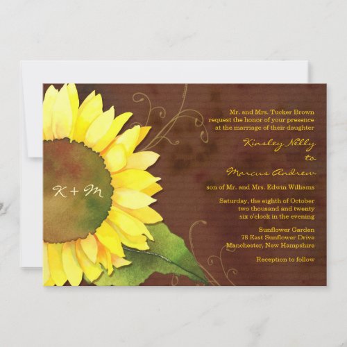 Rustic Brown Sunflower Modern Fall Wedding Invites