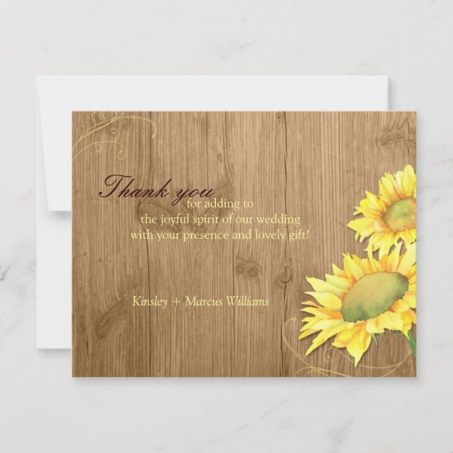 Rustic Brown Sunflower Wedding Thank You (Front)