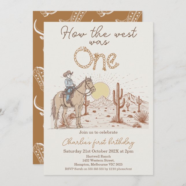 Rustic Brown Sunset How West Was One 1st Birthday Invitation (Front/Back)