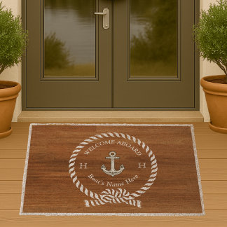 Rustic Brown Tan Nautical Boat Name Anchor Welcome Fiber Doormat