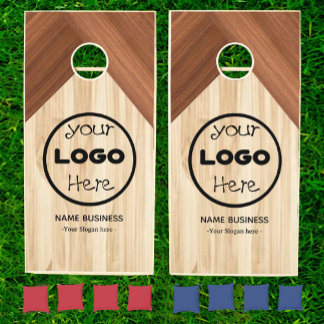 Rustic Brown Tan Wood Custom Business Logo Cornhole Set