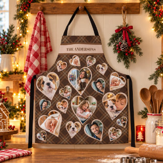 Rustic Brown Tartan Plaid Family Photo Collage Apron
