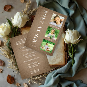 Rustic Brown Textile Quinceañera with 3 Photos