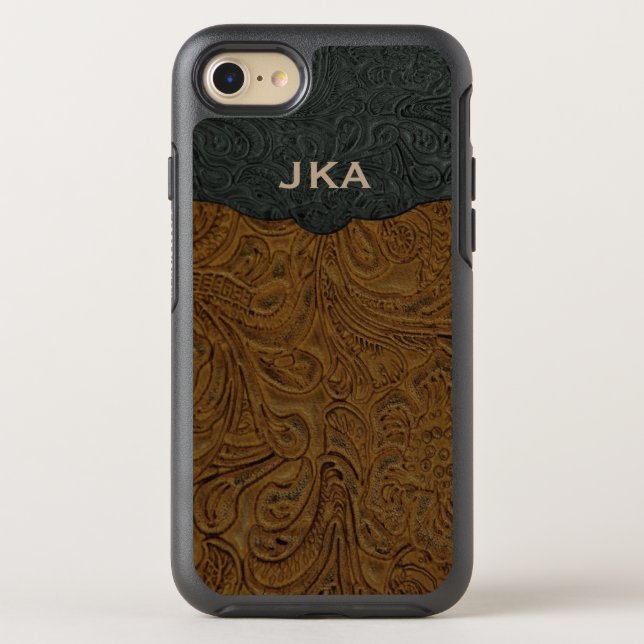 Rustic Brown Tooled Leather (Faux) Otterbox iPhone Case (Back)