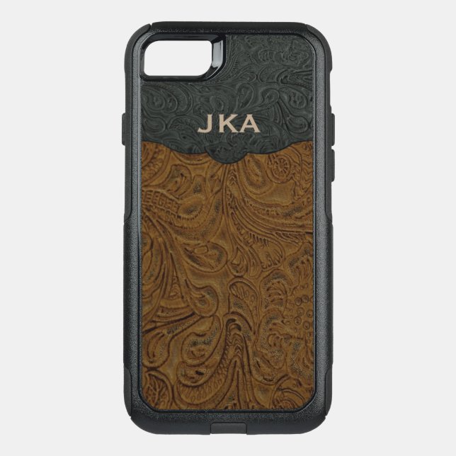 Rustic Brown Tooled Leather (Faux) Otterbox iPhone Case (Back)