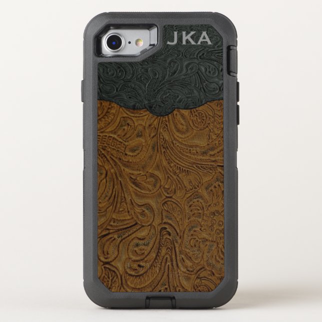 Rustic Brown Tooled Leather (Faux) Otterbox iPhone Case (Back)