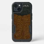 Rustic Brown Tooled Leather Personalized Iphone 13 Case at Zazzle