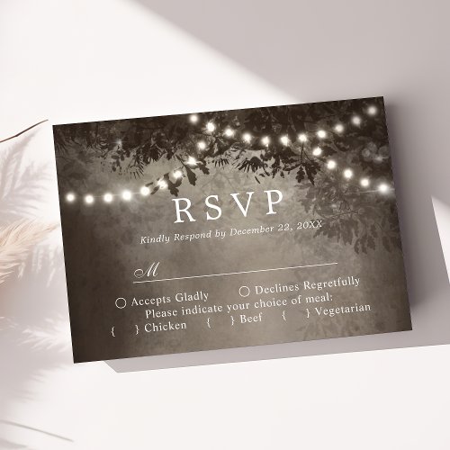 Rustic Brown Tree String Lights Wedding Rsvp