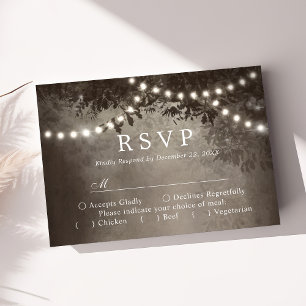 Rustic Brown Tree String Lights Wedding RSVP Card
