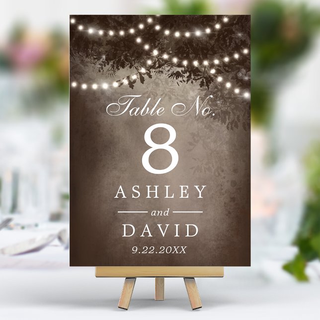 Rustic Brown Tree String Of Lights Wedding Table Number (Creator Uploaded)