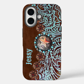 Rustic Brown Turquoise Cowboy Western Country  iPhone 16 Case