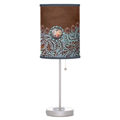 Rustic Brown Turquoise Farmhouse Western Country  Table Lamp