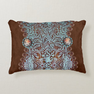 Rustic brown turquoise western country pattern  accent pillow