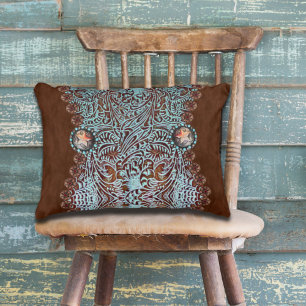 Rustic brown turquoise western country pattern accent pillow