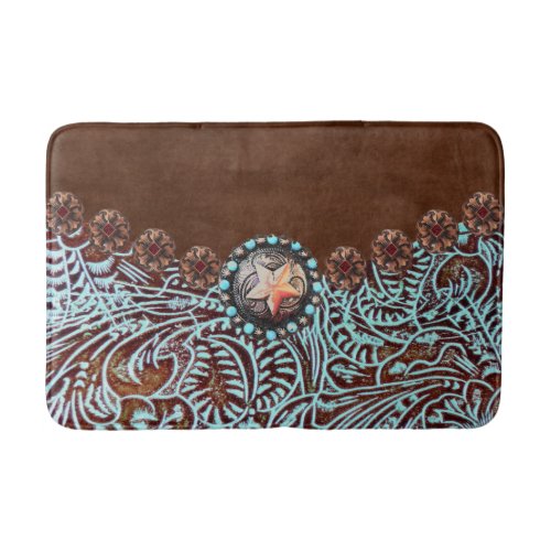 Rustic brown turquoise western country pattern  bath mat