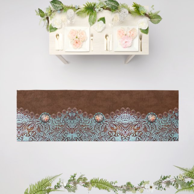 Rustic brown turquoise western country pattern  outdoor rug (Insitu (Wedding 2))