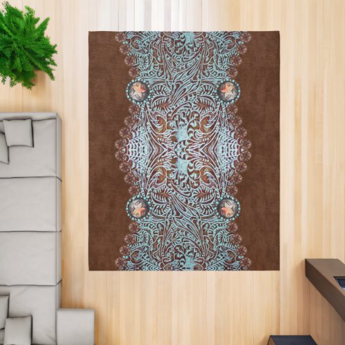 Rustic brown turquoise western country pattern  rug