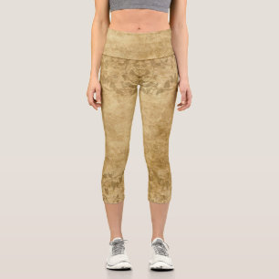 Rustic Brown Vintage paper parchment and vines Capri Leggings